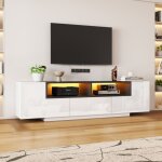 Meuble tv �l�gant brillant blanc et noir 180 x 40 x 48 cm, meuble bas avec �clairage led, 1 tiroirs, ...