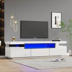 Meuble tv �l�gant laqu� brillant, avec �clairage led, 3 tiroirs, blanc, meuble de salon, 160 x 39 x 42 ...