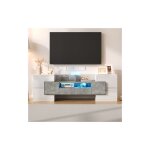 Meuble tv lgant, plateau bas. blanc brillant, 145 cm, clairage led, meubles de salon. design moderne. ...