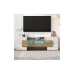 Meuble tv lgant, plateau bas. blanc brillant, 145 cm, clairage led, meubles de salon. design moderne. ...