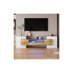 Meuble tv lgant, plateau bas, blanc brillant, 200 cm, clairage led, meubles de salon. design moderne. ...