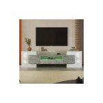 Meuble tv lgant, plateau bas, blanc brillant, 200 cm, clairage led, meubles de salon. design moderne. ...