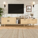 Nmonet ? meuble tv extensible en bois 146 - 180 cm ? 2 portes et tiroirs en bambou tress� ? style rustique ...