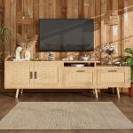 Nmonet ? meuble tv extensible en bois massif 146 - 180 cm ? 2 portes et 2 tiroirs en bambou tress� ? ...