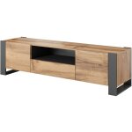 Meuble tv en frne, buffet de salon avec trois portes battantes et trois compartiments intrieurs, surlev ...