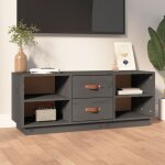 Meuble tv en bois de pin massif ? gris ? 100x34x40 cm ? rangement pratique