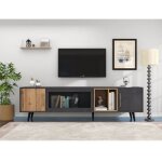 Meuble tv gris - meuble tv industriel - buffet bas salon - 3 portes - 2 niches - 200x40x55. 5 cm - style ...