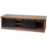 Hhg - jamais utilis] meuble tv 132, table de tlvision, portes coulissantes, compartiments de rangement, ...