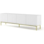 Bb - loisir - meuble tv meuble hi - fi sur pied blanc mat 200x42x58cm ravi c diamant pied cadr or