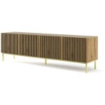Bb - loisir - meuble tv meuble hi - fi sur pied couleur chne artisan 200x42x58cm ravi f peint pied cadr ...