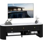 Meuble tv - homcom - 140 cm - pour t�l�viseur 32 - 65 pouces - effet marbre - avec 3 tiroirs fa�ades ...