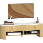 Meuble tv - homcom - 140 cm - t�l�viseur 32 - 65 pouces - effet marbre - avec 3 tiroirs fa�ades � cannelures ...