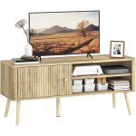 Meuble tv - homcom - placard � porte, compartiments ouverts et �tag�re r�glable - pieds en pin - mdf ...