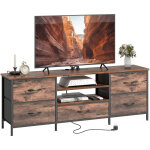 Meuble tv - homcom - station de charge 5 tiroirs en tissu �tag�res ouvertes - panneau de particules et ...