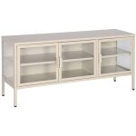 Meuble tv industriel m�tal et verre tremp� 3 portes 120cm beige - arkansas
