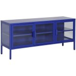Meuble tv industriel mtal et verre tremp 3 portes 120cm bleu - arkansas