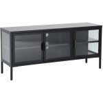 Meuble tv industriel mtal et verre tremp 3 portes 120cm noir - arkansas
