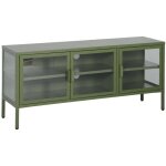 Meuble tv industriel m�tal et verre tremp� 3 portes 120cm vert - arkansas