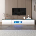 Meuble tv laqu brillant - blanc et bois - clairage led rgb intgr - commande  distance