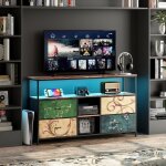 Meuble tv led 137x30x78cm - 4 tiroirs, 2 compartiments et tagre - tissu cuir et mtal noir - color ...