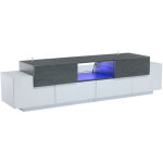 Meuble tv led 180 cm blanc et gris effet marbre avec rangements pour tv jusqu?� 80