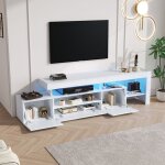 Meuble tv led, blanc brillant, pour tlviseur 85 pouces, 2 portes pliantes, meuble de salon, 1923753 ...