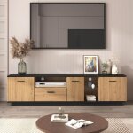 Meuble tv led, etag�re en verre, 3 portes, compartiments ouverts e tiroir, banc tv pour salon chambre, ...