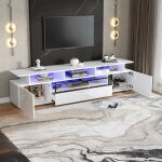 Meuble tv led avec rangement, 2 portes et 1 tiroir, meuble bas de salon et de chambre - jusqu'� 75 pouces, ...