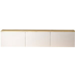 Meuble tv led suspendu avec placards blanc et plateau bois 160cm lumi