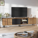 Meuble tv lowboard avec 3 armoires et couleur bois d'origine + �pissures noires, 175x31, 5x45 cm