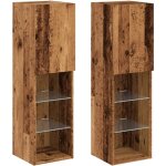 Vidaxl ? meuble tv avec lumi�res led ? lot de 2 ? vieux bois ? dimensions 30, 5x30x102 cm ? bois d'ing�nierie ...