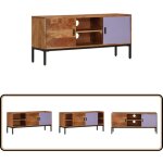 Meuble tv marron miel et gris 110x30x50 cm bois massif d'acacia - meubles tv - meuble tv - meuble tv ...