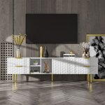 Meuble tv moderne 170cm - 4 tiroirs et 4 compartiments - blanc & dor