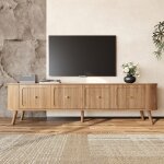 Meuble tv moderne 180 cm, buffet bas de salon, support tv avec 4 portes et poign�es dor�es, design scandinave ...