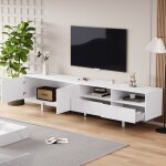 Meuble tv moderne 200x40x51cm, pouvant accueillir un tv 90 pouces, simple, blanc