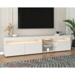 Meuble tv blanc brillant, meuble de rangment avec clairage led variable pour salon et salle  manger, ...