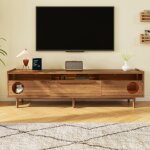 Meuble tv moderne avec clairage led intgr - plateau de repos pour chats - portes en verre tremp - ...