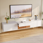 Meuble tv moderne int�gr� et extensible peut �tre fix� au mur ou pos� au sol 180x34x30 cm blanc