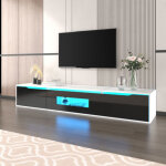 Meuble tv moderne laqu� haute brillance noir et blanc, avec �clairage led multicolore � changement de ...