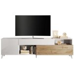 Meuble tv - montecarlo xxl - 1 porte - 2 tiroirs - blanc laqu� / chene cadiz - 241 x 43 x 67 cm