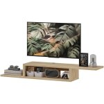 Meuble tv mural flottant suspendu support tv - �tag�re murale flottante - niche, passe - fils - ch�ne ...