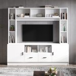 Meuble tv mural avec vitrine et biblioth�que - 11 rangements - 2 portes - 2 tiroirs - 180x35x170cm
