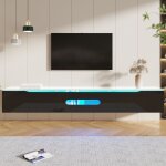 Meuble tv - noir et blanc - l. 180 cm - surface laquee brillante - eclairage led 16 couleurs - montage ...