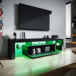 Meuble tv noir avec lumi�res led meuble tele �tag�res en verre espace de rangement multicouche 180x35x45 ...