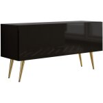 Meuble tv : noir mat / noir brillant, pieds dor�es, 100 � 52 � 32 cm