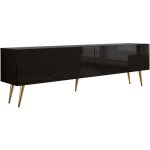 Meuble tv : noir mat / noir brillant, pieds dor�es, 170 � 52 � 32 cm