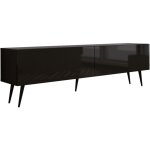 Meuble tv : noir mat / noir brillant, pieds noires, 170 � 52 � 32 cm