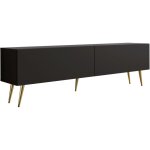 Meuble tv : noir mat, pieds dor�es, 170 � 52 � 32 cm