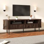 Meuble tv noyer 160x40x48 cm avec 2 armoires et 2 tiroirs, pour t�l�viseurs jusqu'� 65 , en mdf avec ...