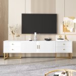 Meuble tv 175 cm, avec 2 portes  texture sculpte et 4 tiroirs, poignes et pieds dors, panneau bas, ...